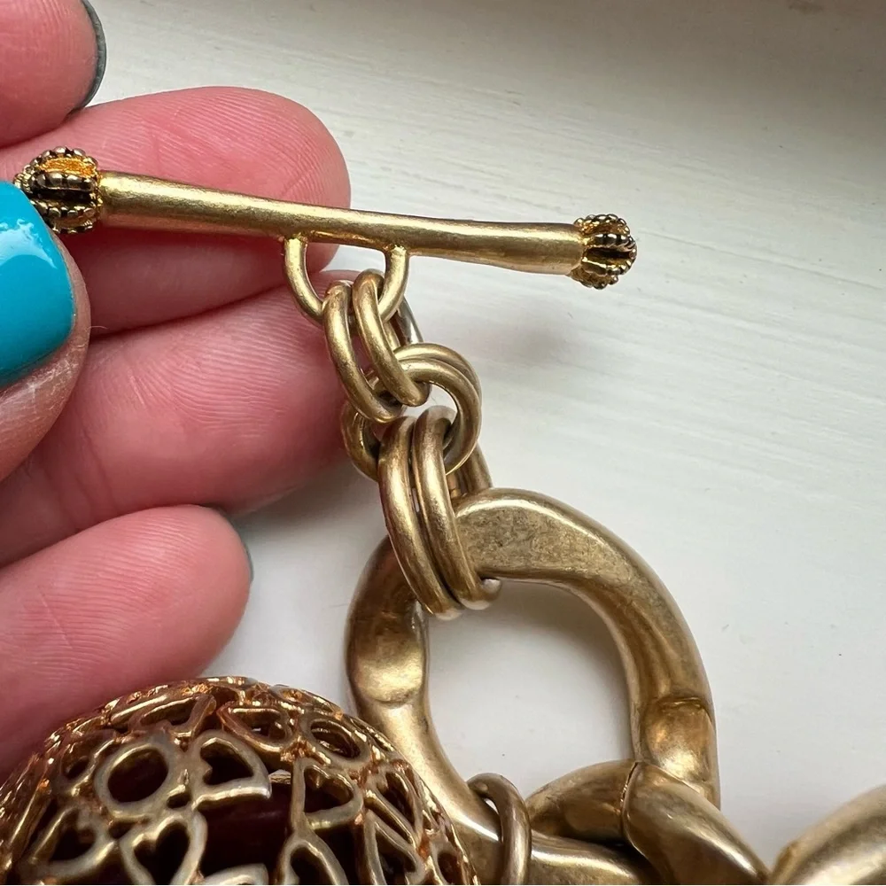 Vintage juicy couture chunky charm bracelet gold tone 8 charms very rare HTF 6.5